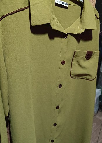 Kadın Haki Uzun Keten Gömlek Pantolon Takım - Görsel 6