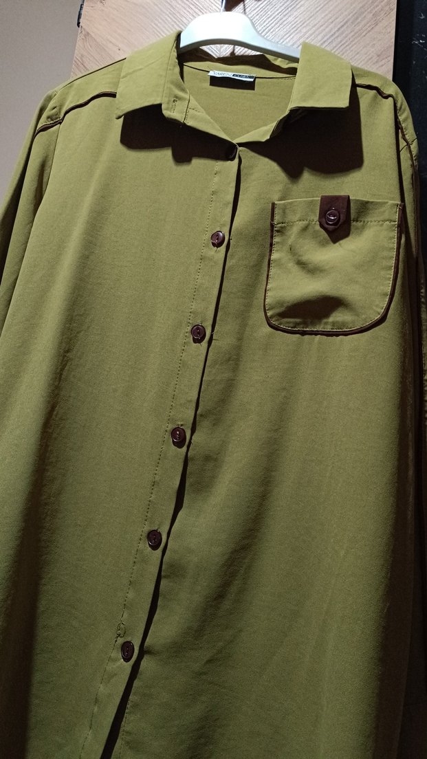 Kadın Haki Uzun Keten Gömlek Pantolon Takım - Görsel 5