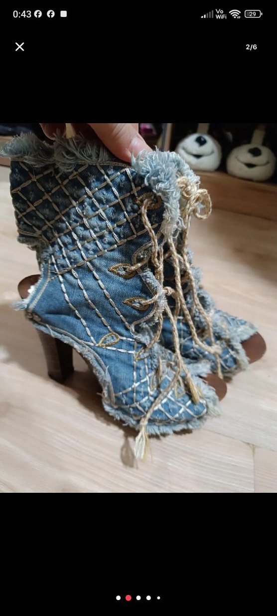 Nakışlı Mavi Denim Kadın Topuklu Bot - Görsel 2