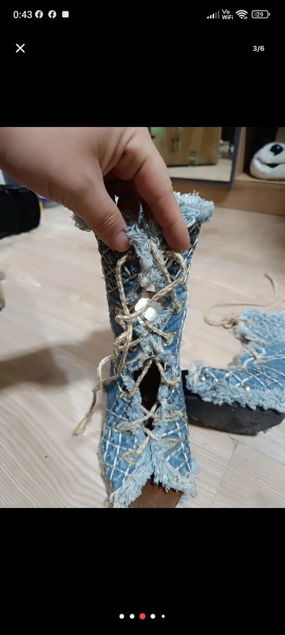 Nakışlı Mavi Denim Kadın Topuklu Bot - Görsel 3