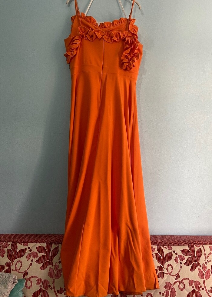 Fırfır Detaylı Pileli Maxi Kloş Abiye Elbise - Görsel 4