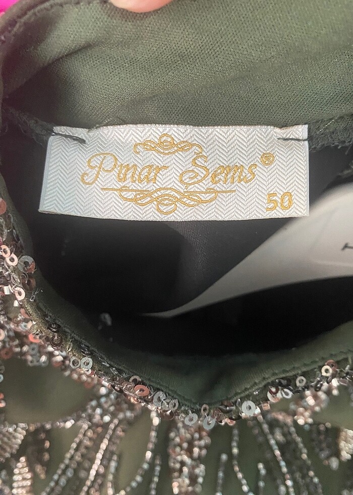 PINAR ŞEMS- Haki Yeşili & Bronz İşlemeli Abiye - Görsel 5