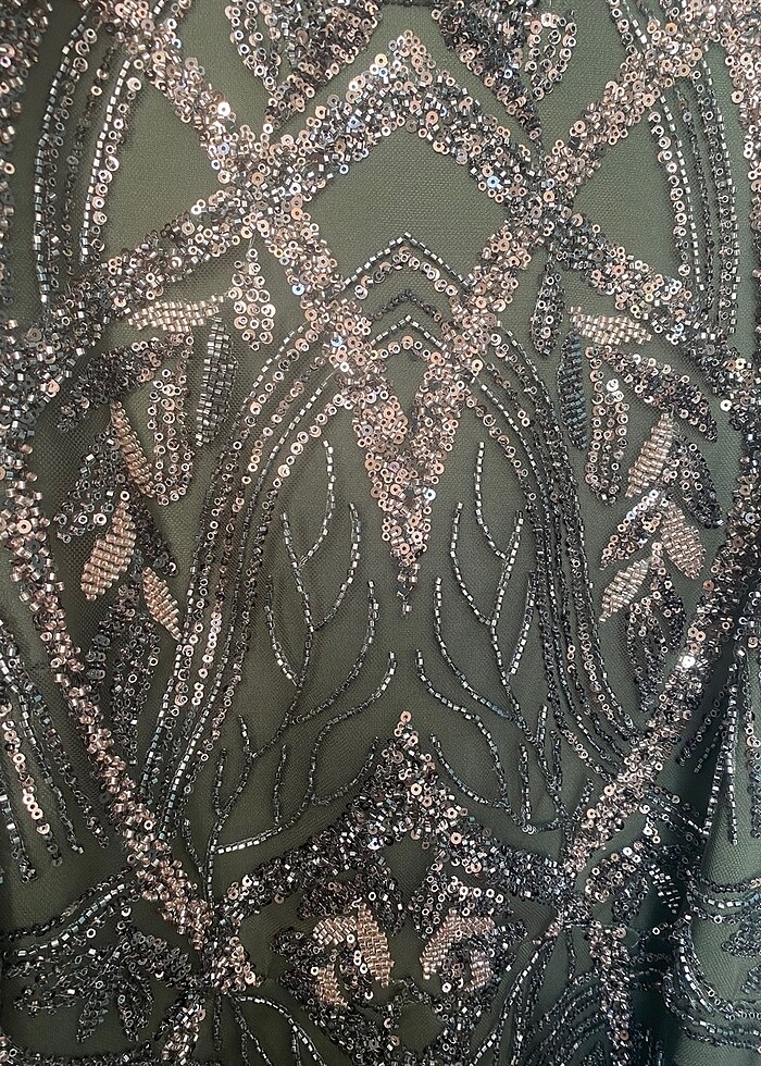 PINAR ŞEMS- Haki Yeşili & Bronz İşlemeli Abiye - Görsel 4