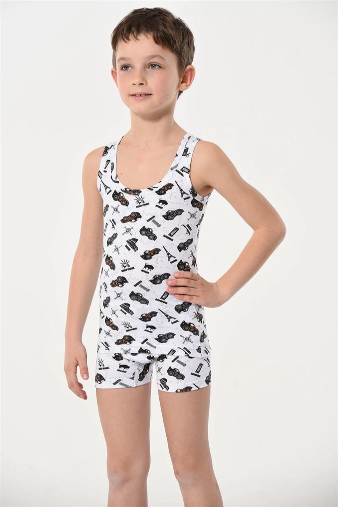 BebeDay Baskılı Mavi Erkek Çocuk Atlet Takımı - Görsel 5