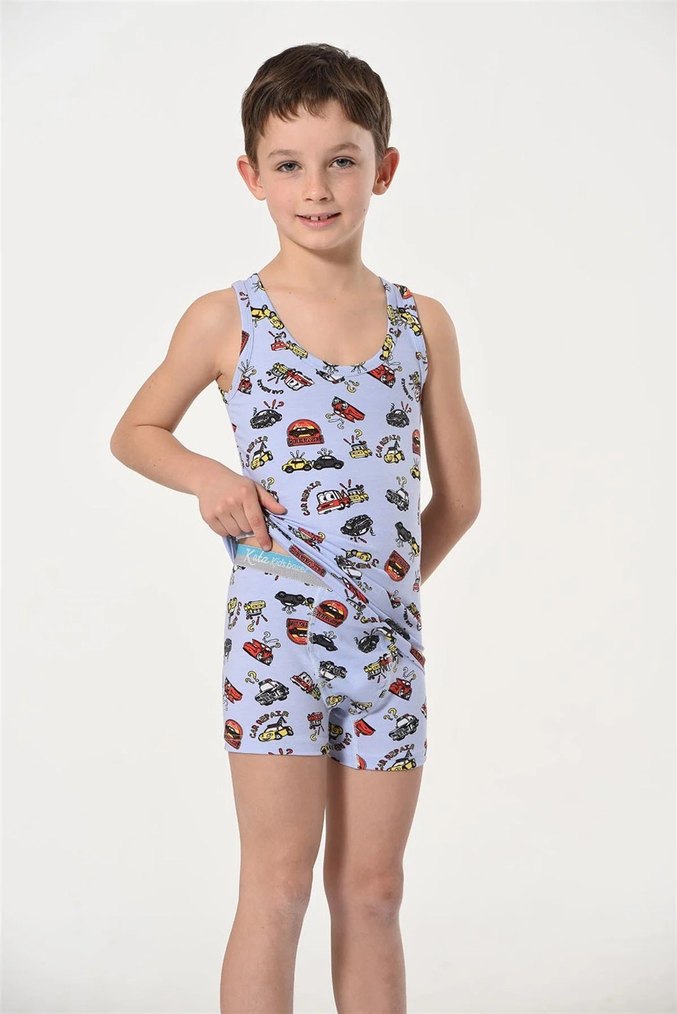 BebeDay Baskılı Mavi Erkek Çocuk Atlet Takımı - Görsel 4