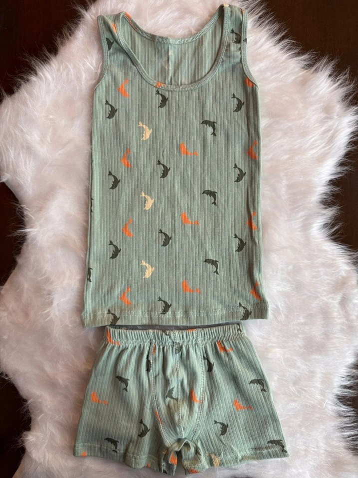 Renkli Dinozor Desenli Çocuk Atlet ve Şort Takımı - Görsel 2