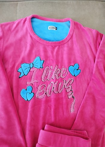 l Beden Kadın Uzun Kollu Peluş Pijama Takımı