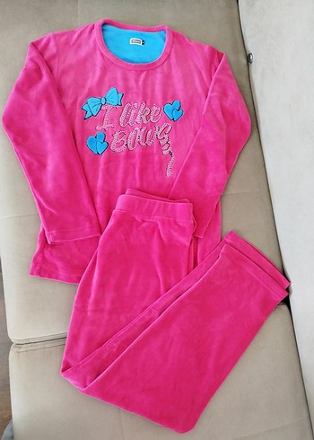 l Beden pembe Renk Kadın Uzun Kollu Peluş Pijama Takımı