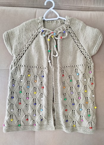 Bej Kız Çocuk Örme Kolsuz Hırka - Görsel 3