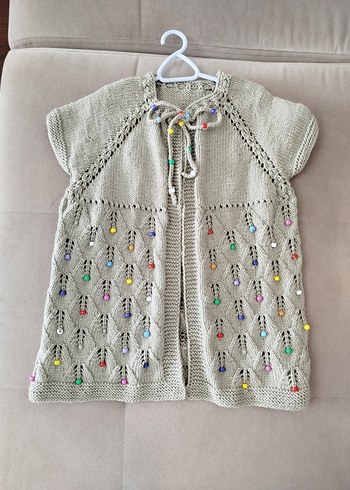 Bej Kız Çocuk Örme Kolsuz Hırka - Görsel 4