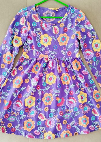 Çiçek desenli Uzun Kollu Kız Çocuk Elbise - Görsel 2