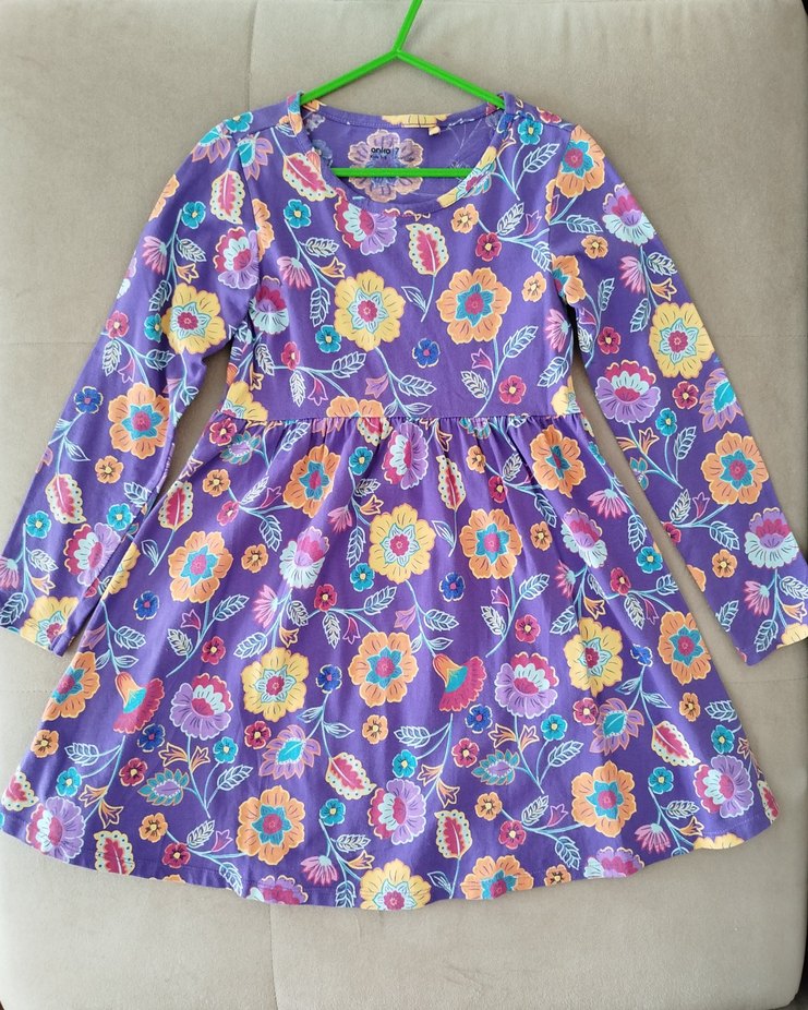 Çiçek desenli Uzun Kollu Kız Çocuk Elbise - Görsel 5