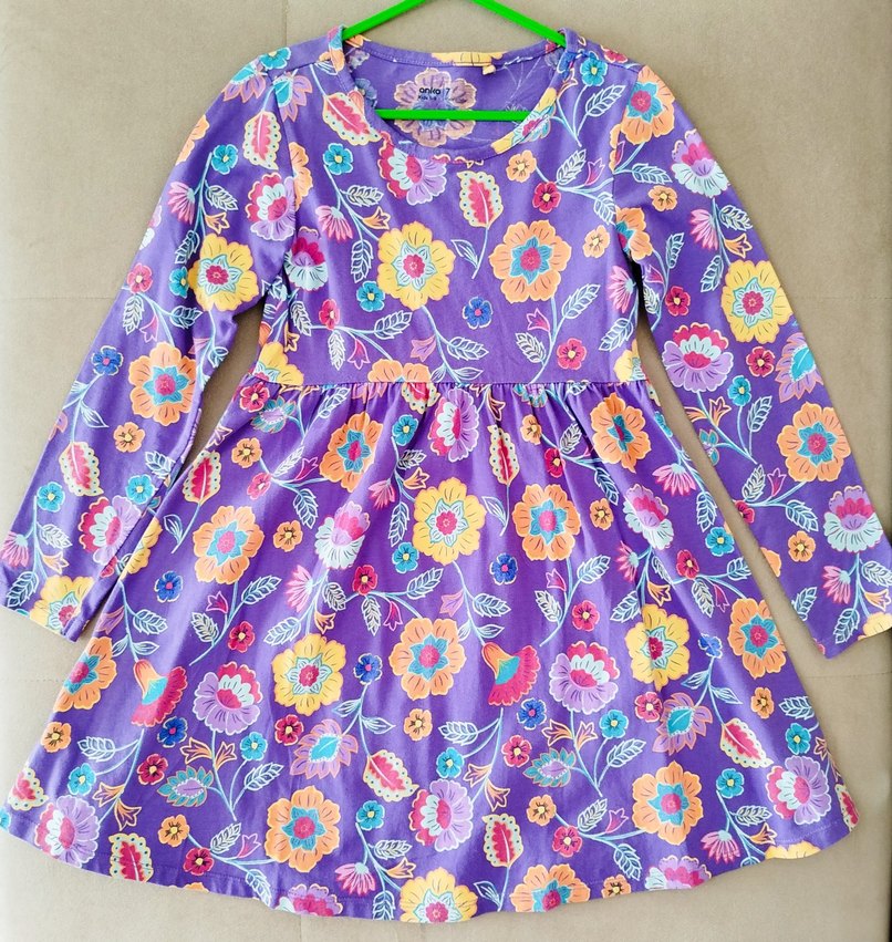 Çiçek desenli Uzun Kollu Kız Çocuk Elbise - Görsel 2