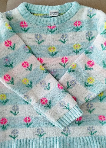 LCW Kız Çocuk Çiçek Desenli Triko Kazak - Görsel 4