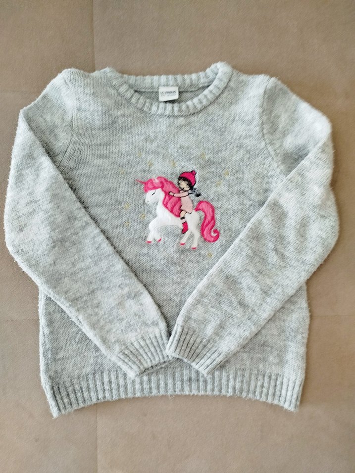 Kız Çocuk Desenli Nakışlı Triko Kazak ve Hırka - Görsel 2