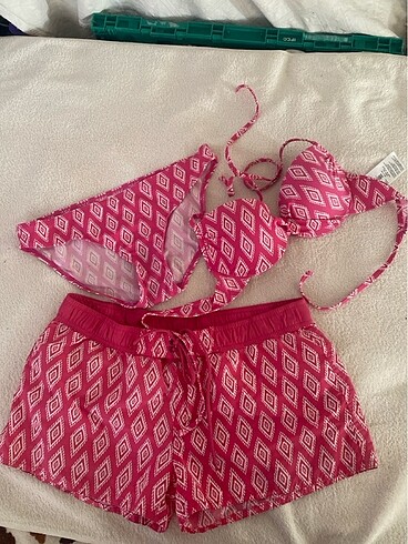 Bikini set 3lü takım pembe beyaz