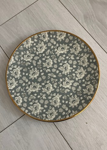 Gri Çiçek Desenli Yuvarlak Tabak - Görsel 3