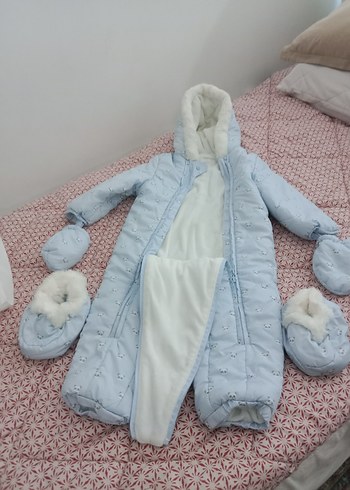 Zara Kapüşonlu Kürklü Mavi Bebek Tulumu