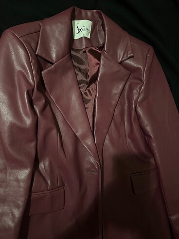 blazer oversize bordo deri ceket