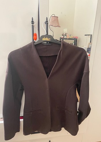Zara Koyu Kahverengi Belden Oturtmali Blazer Bluz Pamuklu Zara