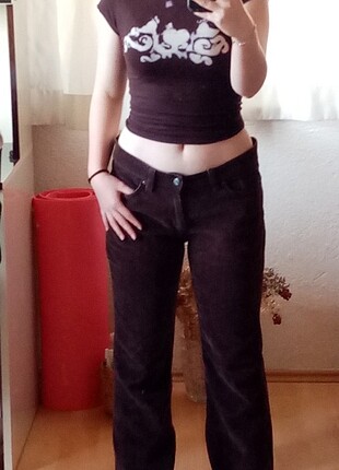 vintage kahverengi dusuk bel pantolon 