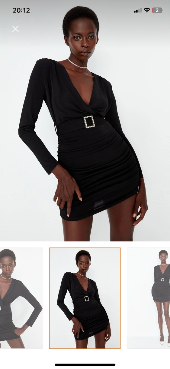 V Yaka Kemerli Mini Siyah Elbise - Görsel 2