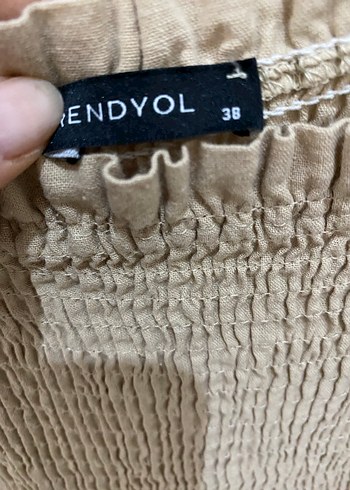 Bej Straplez Keten Midi Elbise - Görsel 3