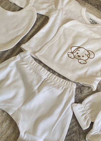 Hastane çıkışı 
Bebek Erkek Beyaz Pamuklu 5'li Takım - Görsel 2