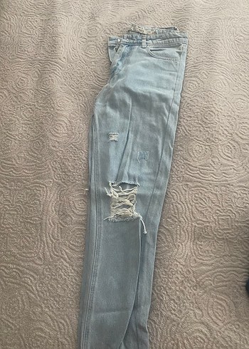 Düğmeli Gri Kadın Denim Pantolon - Görsel 2