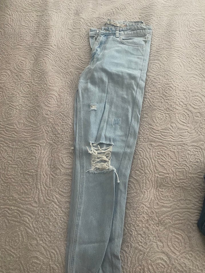 Düğmeli Gri Kadın Denim Pantolon - Görsel 2