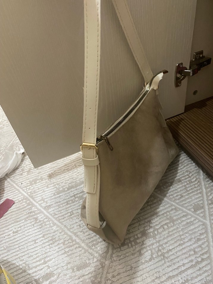 Bej Süet Kadın Omuz Çantası - Görsel 2