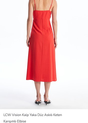 LCW Vision Kırmızı Uzun V Yaka Elbise - Görsel 3