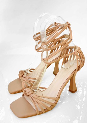 Bej Yılan Desenli Stiletto Topuklu Kadın Ayakkabı - Görsel 2