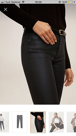 Kadın siyah deri görünümlü jean pantolon