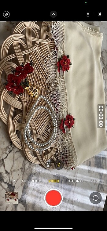 İğne oyası krem namaz örtüsü tespihli takım - Görsel 2