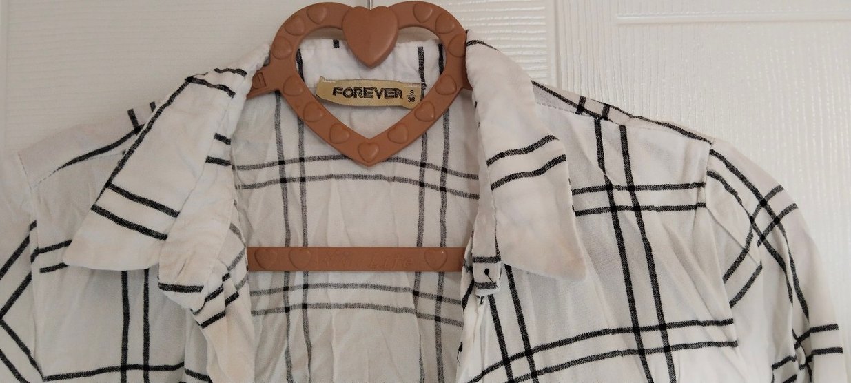 Düğmeli Beyaz Gri Kareli  Gömlek - Görsel 3