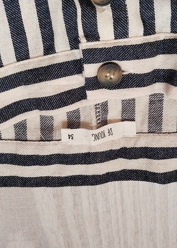 Düğmeli Çizgili Midi Kadın Etek - Görsel 4