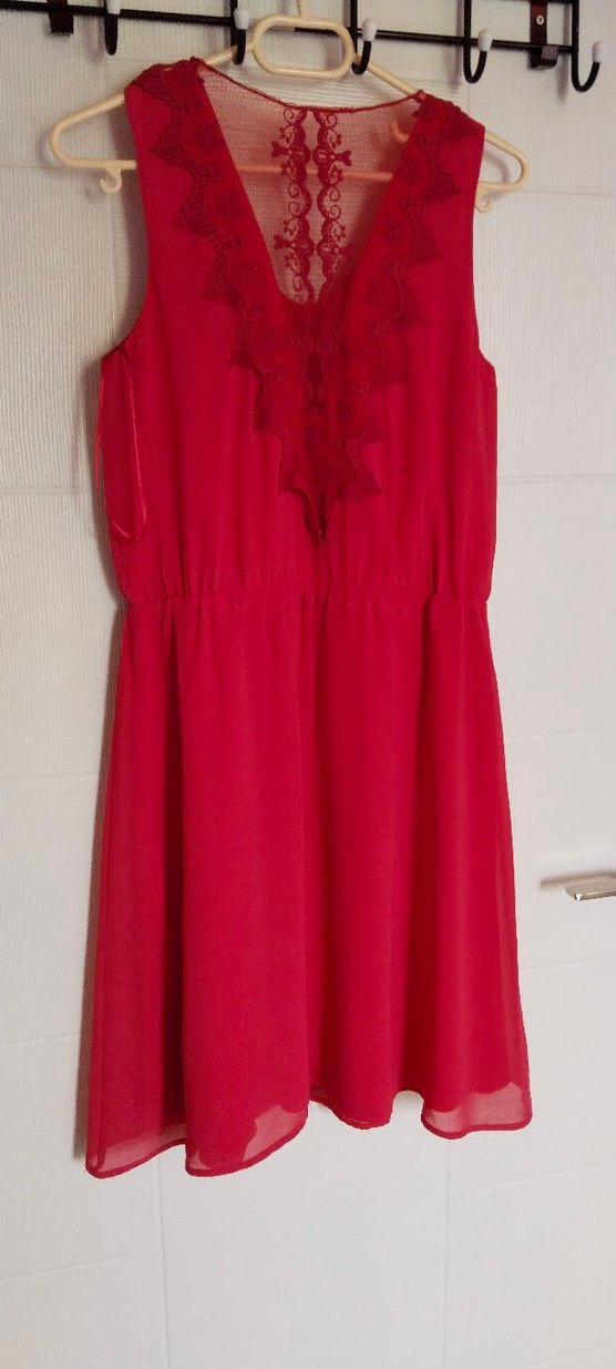 Kırmızı V Yaka Midi Drape Detaylı Abiye Elbise 36 beden - Görsel 3