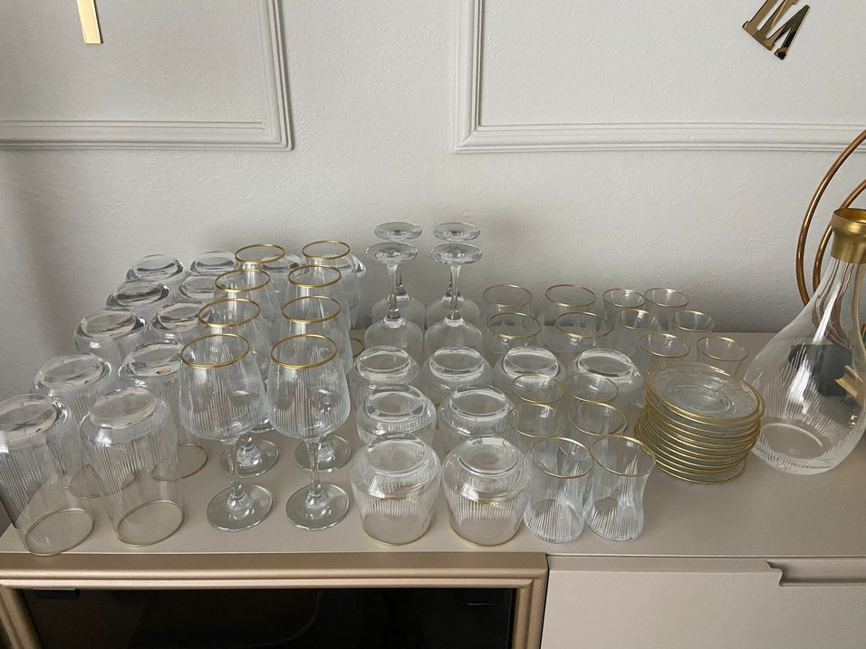 Altın Detaylı Cam Bardak ve Sürahi Seti - Görsel 4