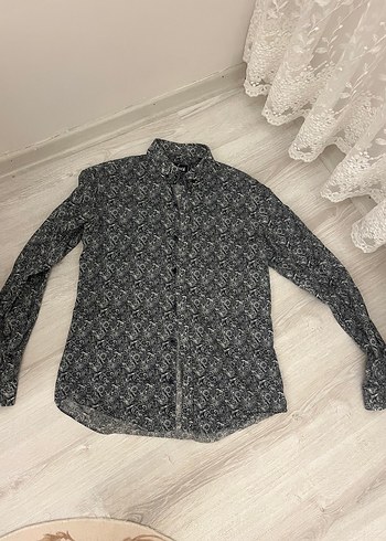 Gri Desenli Denim Erkek Gömlek - Görsel 4