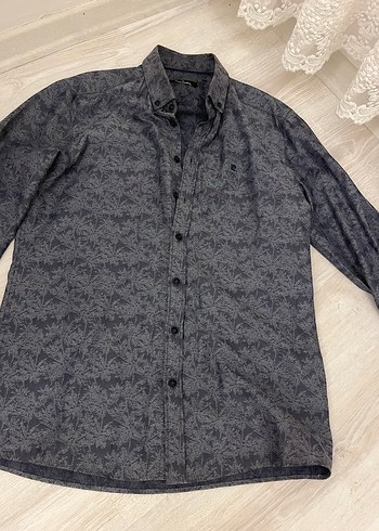 Gri Desenli Denim Erkek Gömlek - Görsel 2