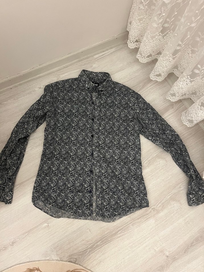 Gri Desenli Denim Erkek Gömlek - Görsel 4