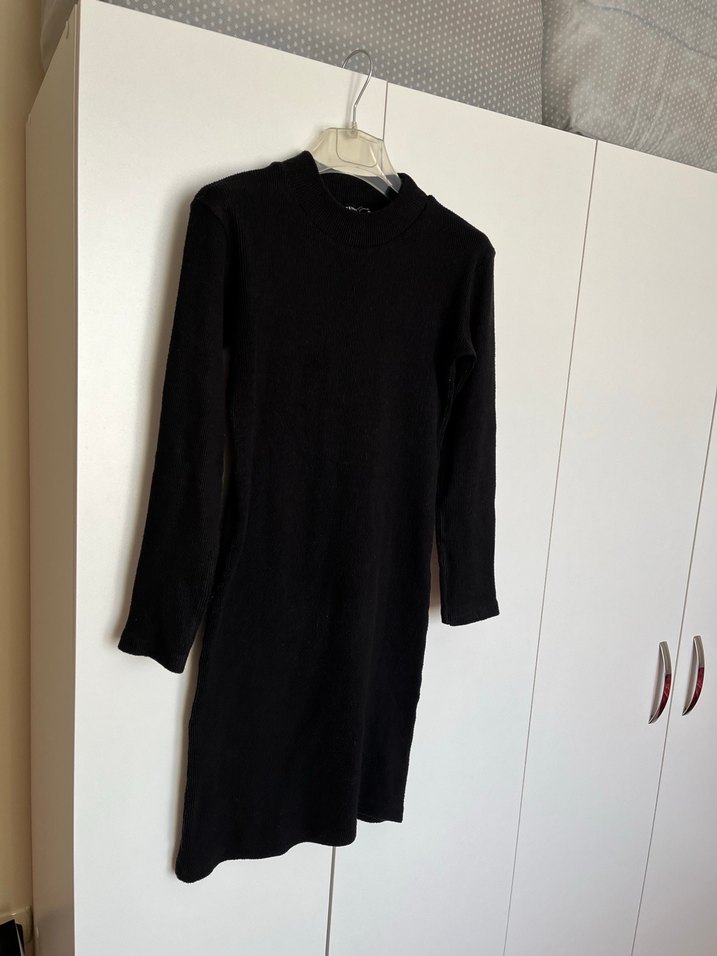 Uzun Kollu Siyah Dar Triko Elbise - Görsel 4