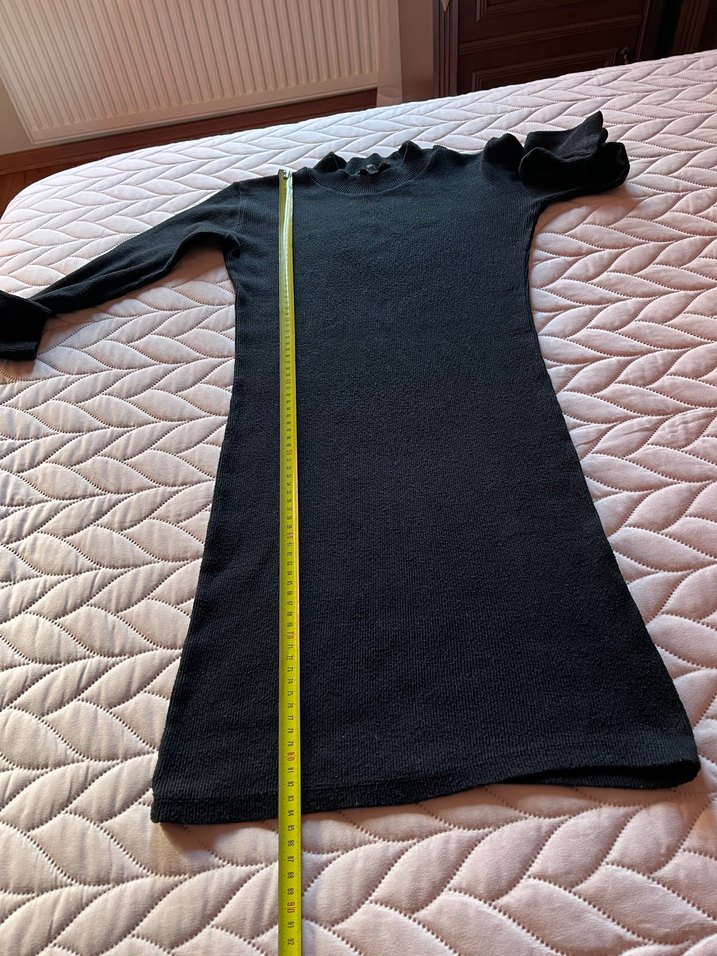 Uzun Kollu Siyah Dar Triko Elbise - Görsel 5