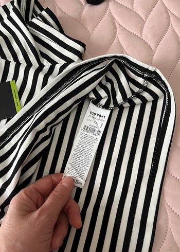 Kadın Siyah Beyaz Çizgili Kısa Crop Top - Görsel 6