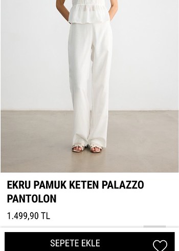 Ekru Pamuk Keten Palazzo Pantolon