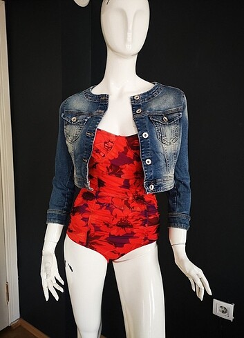 Stradivarius s beden denim mini ceket 