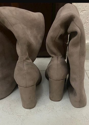 Bej Süet Diz Üstü Kadın Çizme - Görsel 2