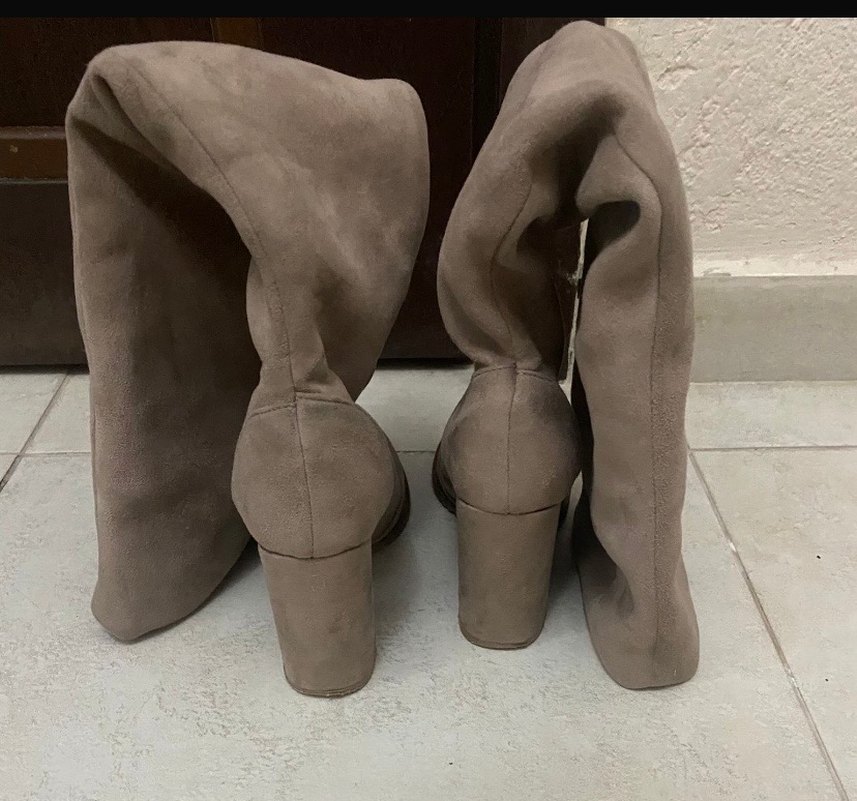 Bej Süet Diz Üstü Kadın Çizme - Görsel 2