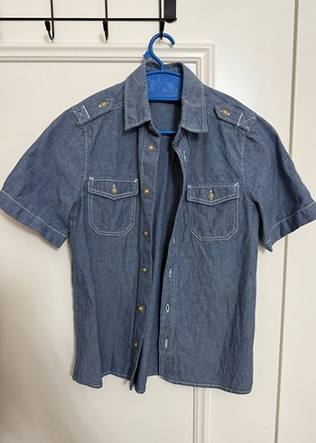 Düğmeli Kısa Kollu Denim erkek cocuk Gömlek